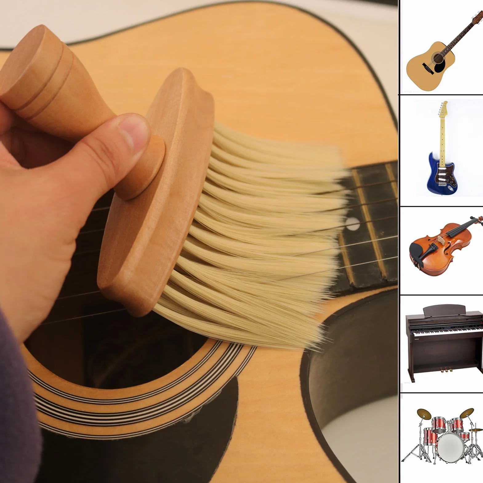 Szczotka do Odkurzania Instrumentów, Szczotka do Odkurzania Instrumentów Narzędzie do Usuwania Kurzu Gitara Piano Bęben Ukulele Universal Care