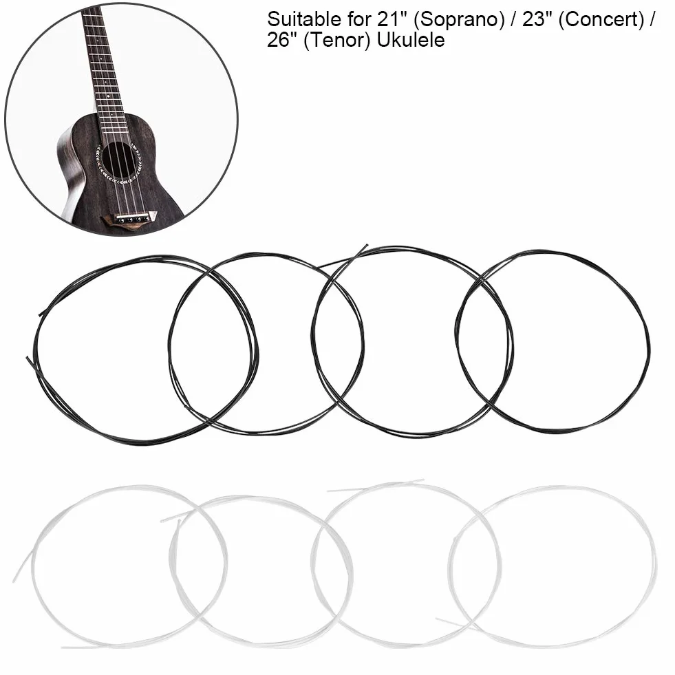 RiToEasysports struny do ukulele koncertowe struny do ukulele basowe struny do ukulele 2 zestawy 27 cali białe i czarne struny nylonowe część zamienna do akcesoriów do instrumentów ukulele