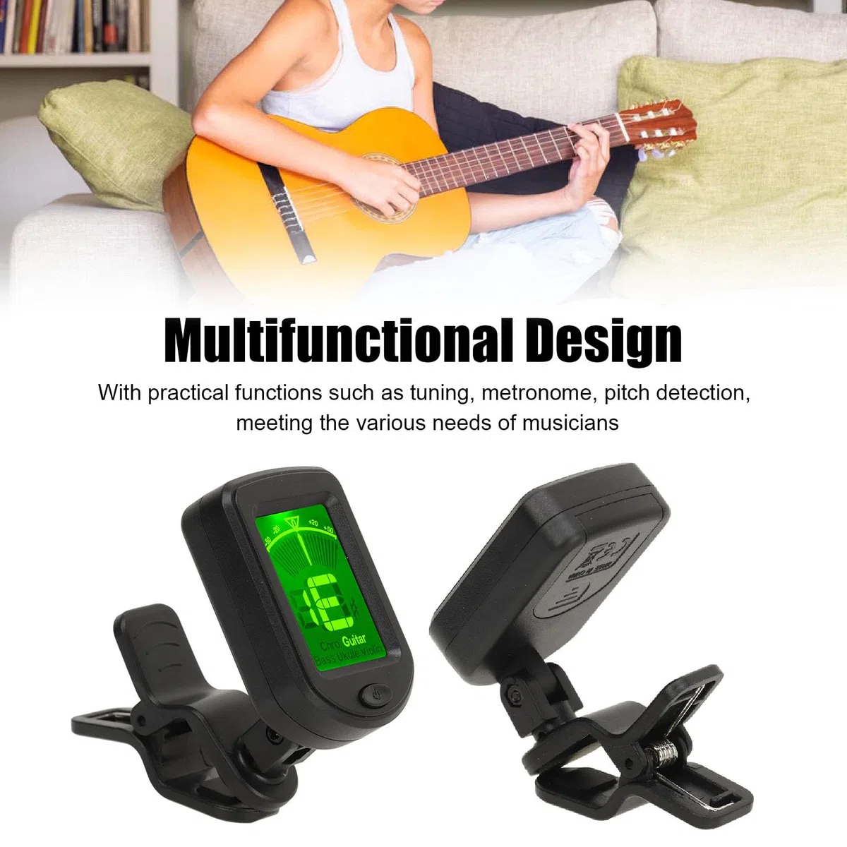 Wielofunkcyjny Tuner do Instrumentów Smyczkowych o Wysokiej Dokładności z Klipsem i Wytrzymałym Materiałem Metronomowym do Różnych Instrumentów (Gitara Ukulele Skrzypce)