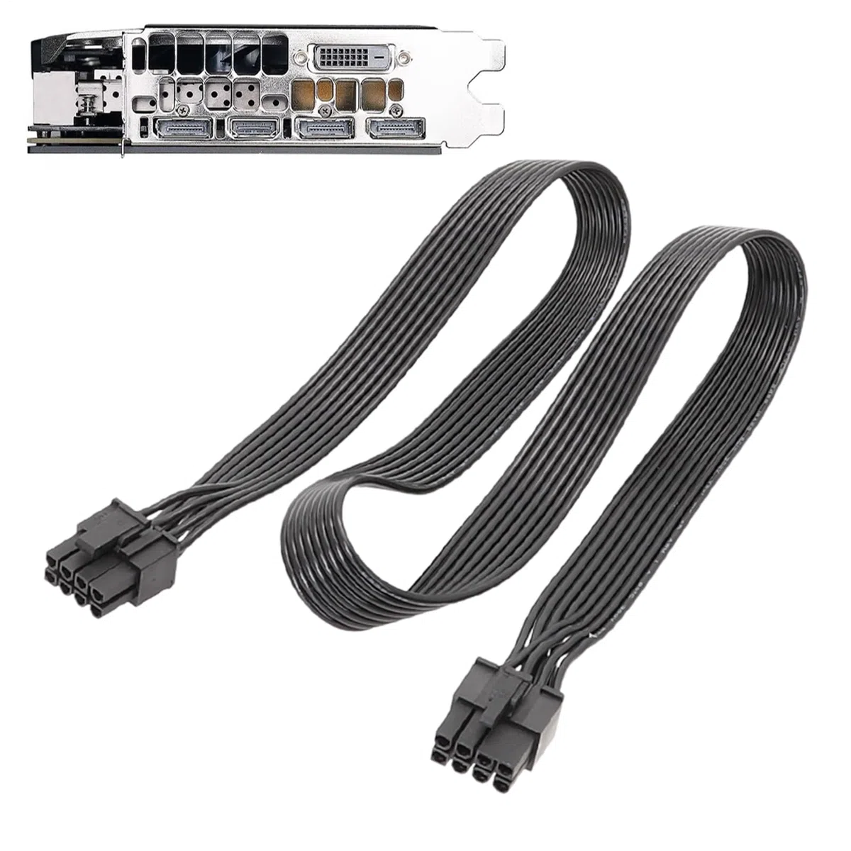 Kabel karty graficznej VGA - 8-pinowy kabel PCIe | Z płaską linią 8P do 6+2P, kablem graficznym VGA do karty graficznej, kablem zasilającym PCIe