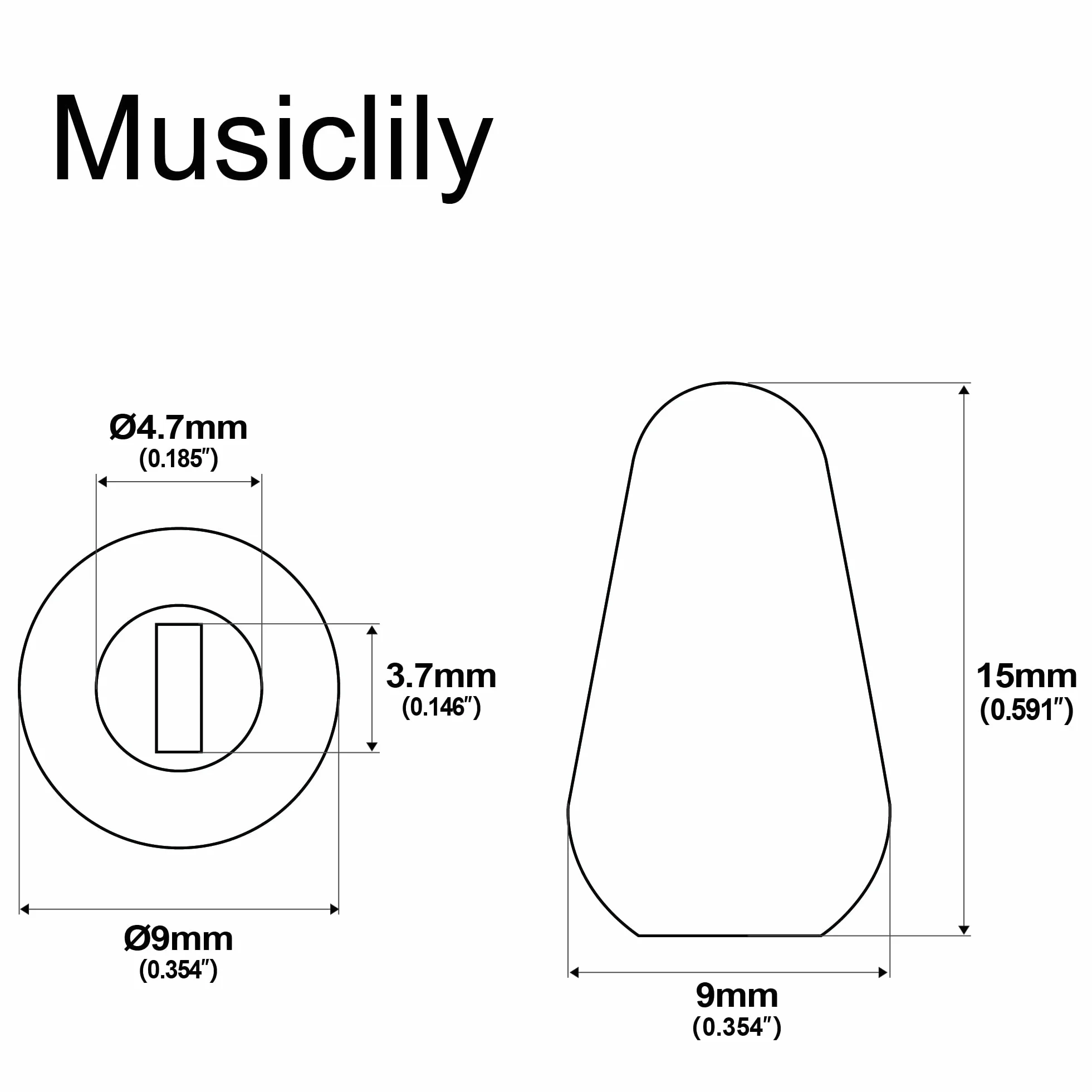 Musiclily Metryczna Główka Przełącznika 5 Pozycyjnego Nakładka Nasadka na Przełącznik do Gitary Typ Stratocaster,Czarny(5 szt.)