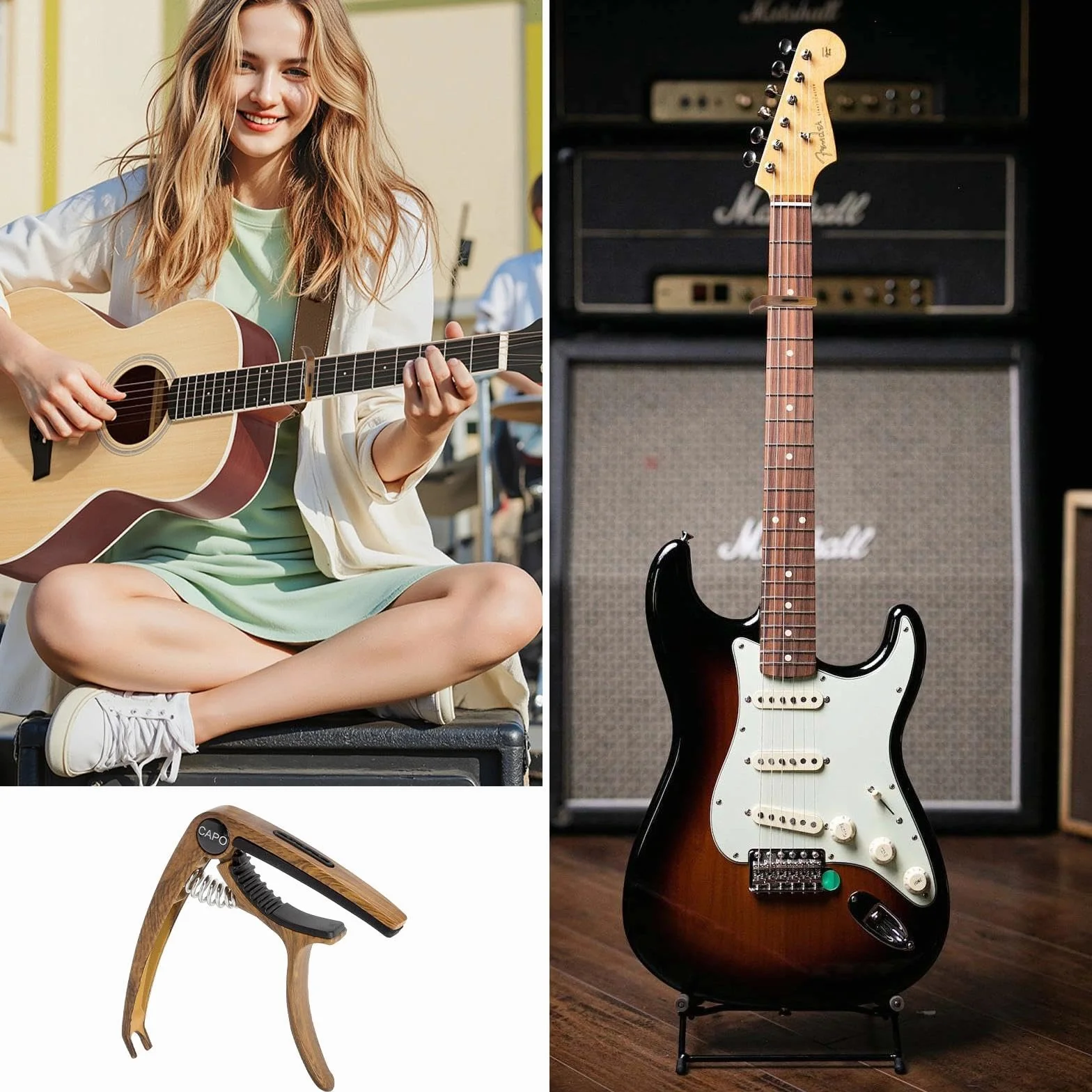 Kapodaster Capo Capo gitara z 5 kostkami, precyzyjny kapodaster z drewnianym wzorem, akcesoria do gitary 3 w jednym, idealna do gitary akustycznej, gitary westernowej i akcesoriów gitarowych