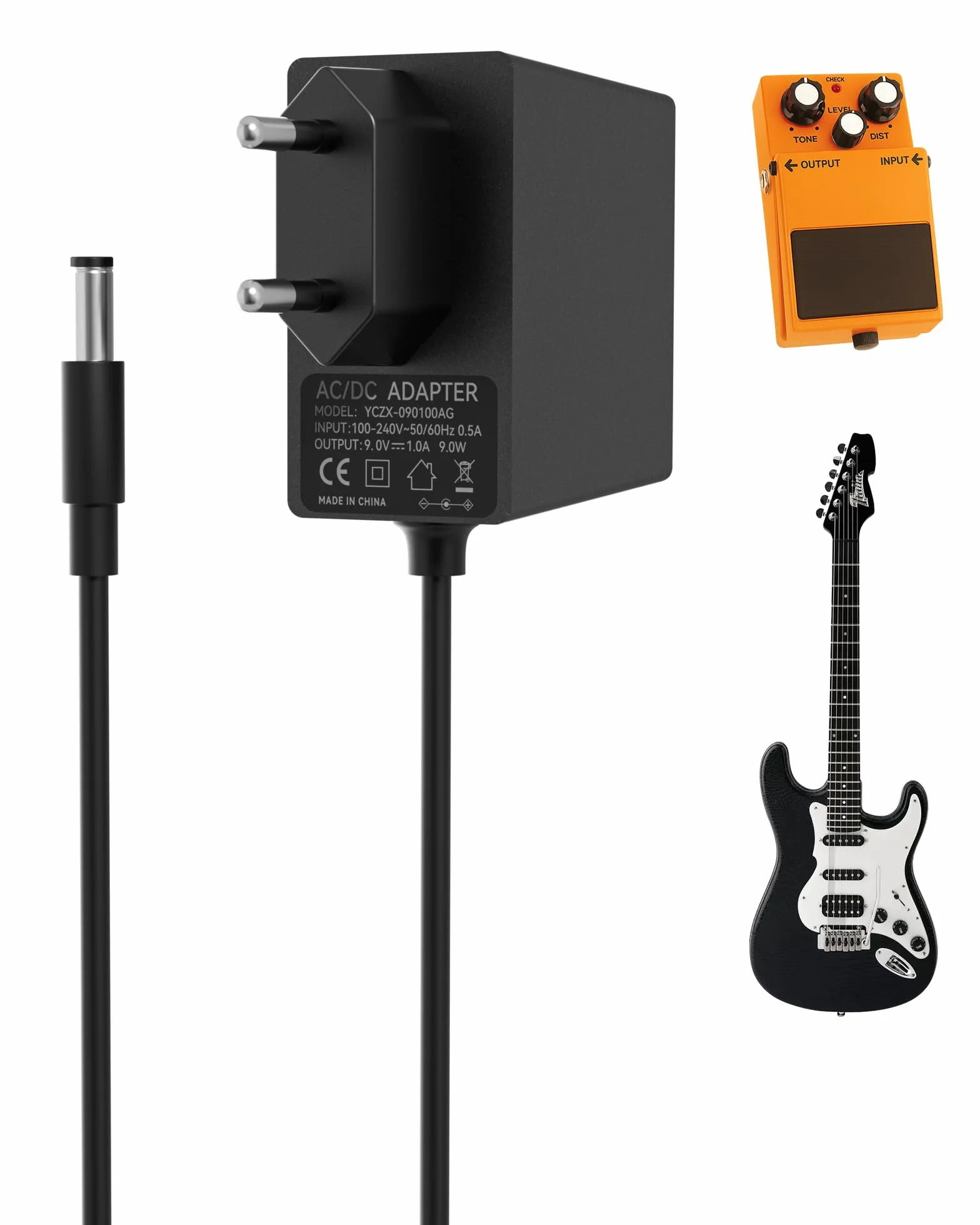 9V 1A Adapter zasilający do pedału gitarowego, RENGOGA Adapter sieciowy kompatybilny z Boss PSA-120S, BOSS efektów, Roland ME-80 ME-70 GT-1 GT-100, Casio Keyboard, ZOOM, Stompbox, DC 5,5 x 2,1
