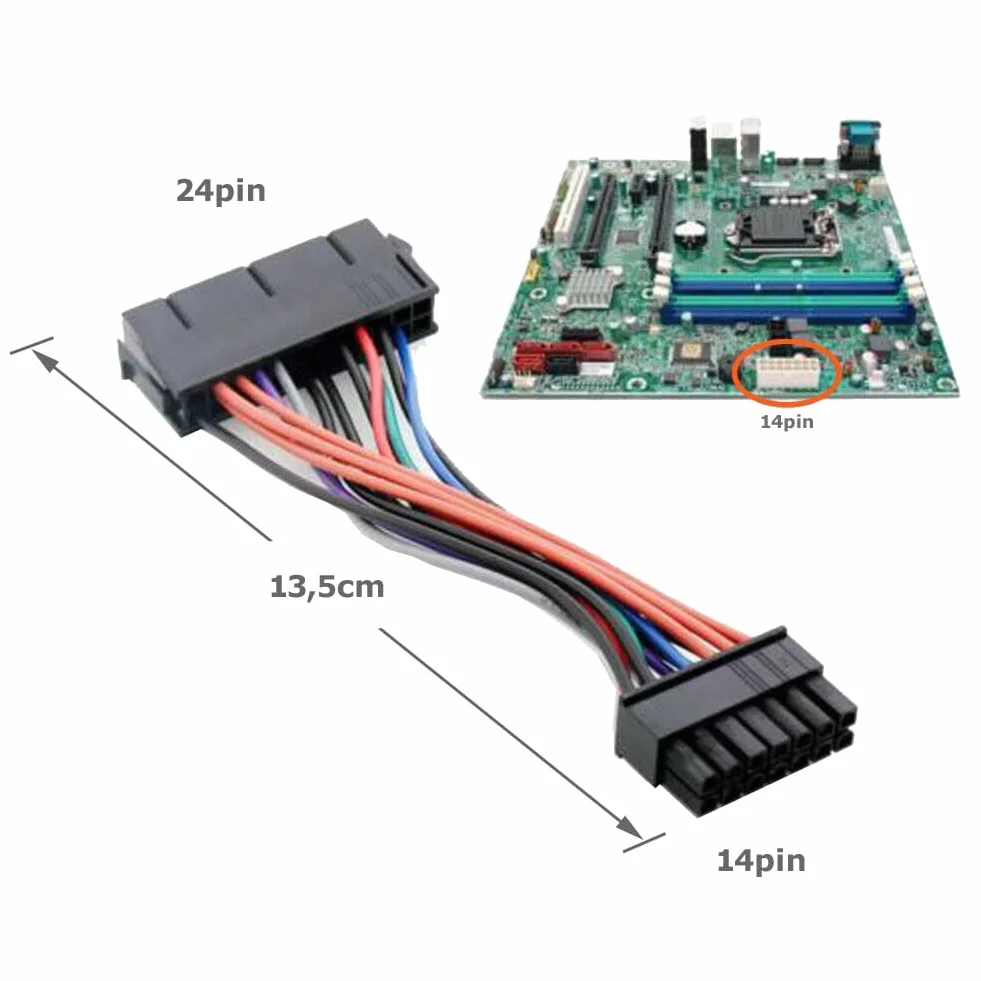 F36S adapter 24-pinowy na 14-pinowy kabel zasilający do Lenovo i Medion – 24-pinowe gniazdo na 14-pinową wtyczkę, 13 cm, ATX zasilacz do płyty głównej