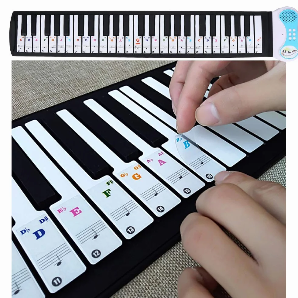 Drfeify 88/61 Klucze na Klawiaturze Fortepianowe, Przezroczyste Zdejmowane Naklejki na klawiaturę fortepianową dla Początkujących Studentów lub Dzieci (Kolorowy)