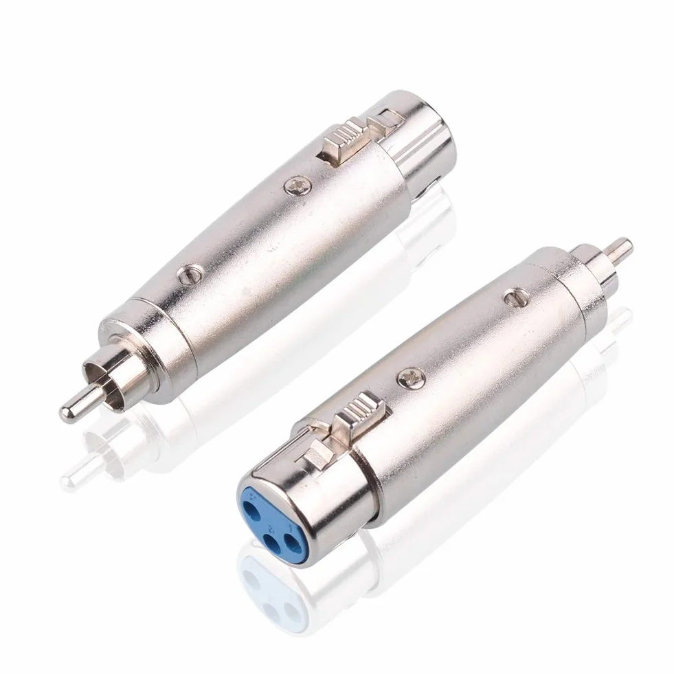 niklowanie RCA (M) na XLR (F), adapter RCA męski na XLR żeńskie złącze metalowe srebrne (RCA (M) - XLR (F), 2 sztuki)