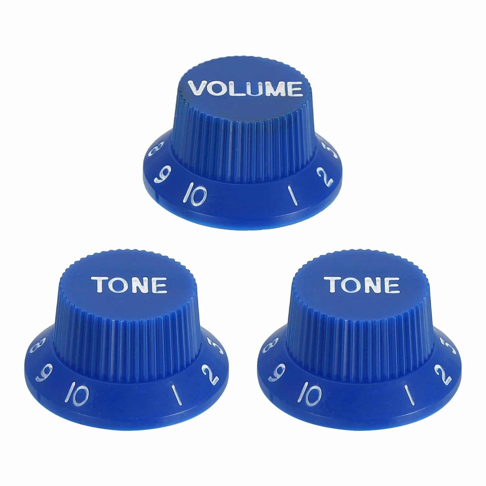 QUARKZMAN 3 szt. Metryczne uchwyty w kształcie dzwonka Top Hat, zestaw gałek gitarowych 1 objętość 2 tonowe podzielone drzewo potencjometry do gitary elektrycznej i basu, niebieski biały