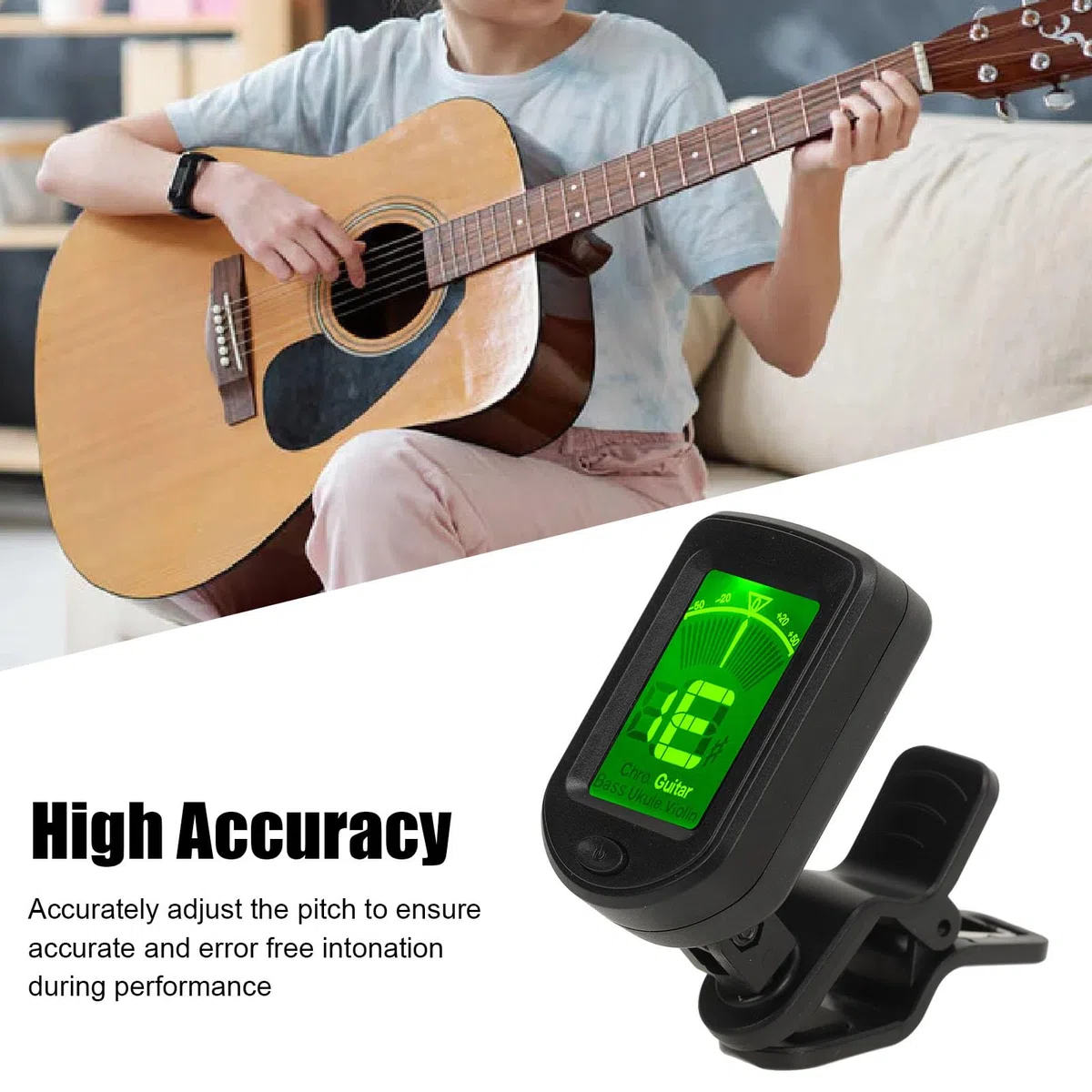 Wielofunkcyjny Tuner do Instrumentów Smyczkowych o Wysokiej Dokładności z Klipsem i Wytrzymałym Materiałem Metronomowym do Różnych Instrumentów (Gitara Ukulele Skrzypce)