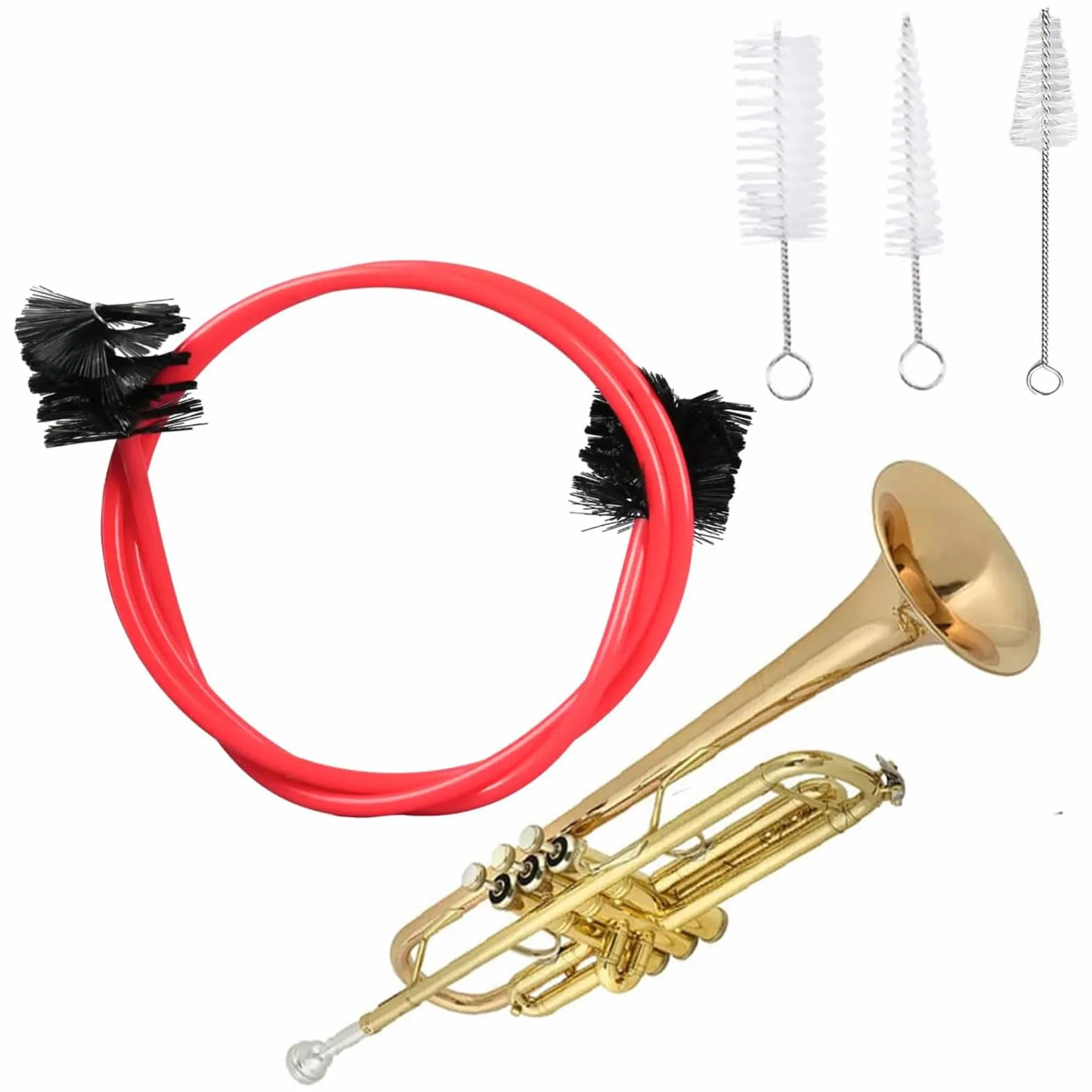 Zestaw do czyszczenia trąbki, 4 szt. końcówki trąbki, szczotki do czyszczenia instrumentów dętych blaszanych, elastyczna szczotka, ustnik, szczotka do zaworów, instrumentów muzycznych