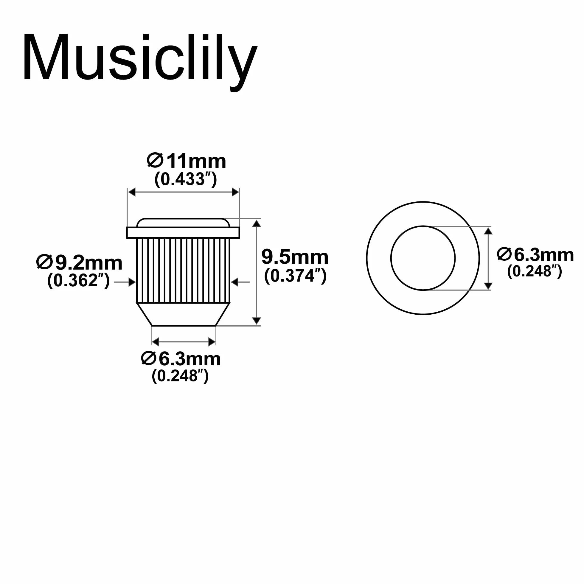 Musiclily Ultra Solidna Mosiężna 9,2 mm Tulejki Kluczy do Vintage Klucze Gitary Elektrycznej typu Epiphone, Nikiel (6 szt.)