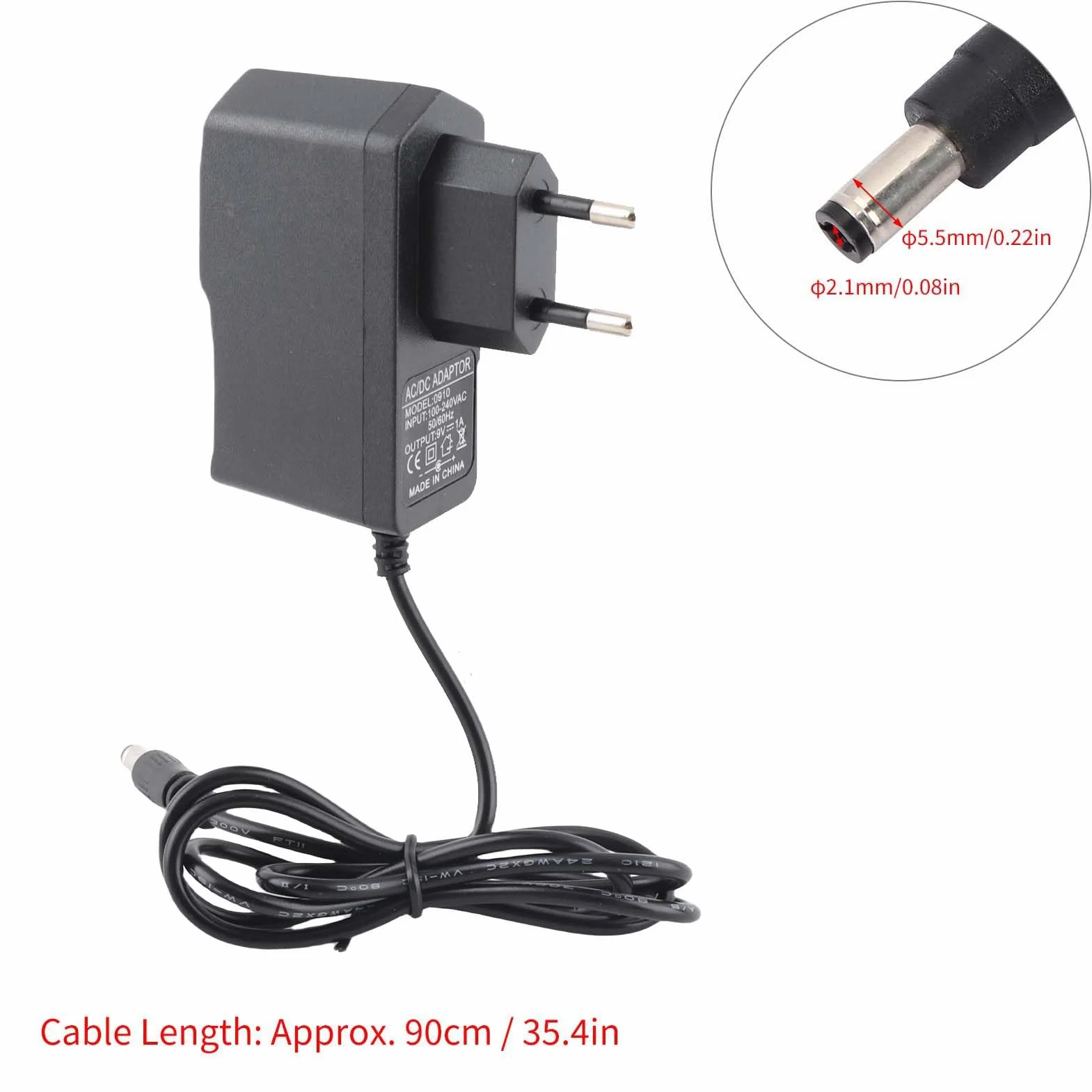 Zasilacz do gitary, zasilacz 9V AC/DC Zasilacz do klawiatury cyfrowej, pianina elektrycznego, gitary elektrycznej, pojedynczego efektora 100-240V (wtyczka EU)