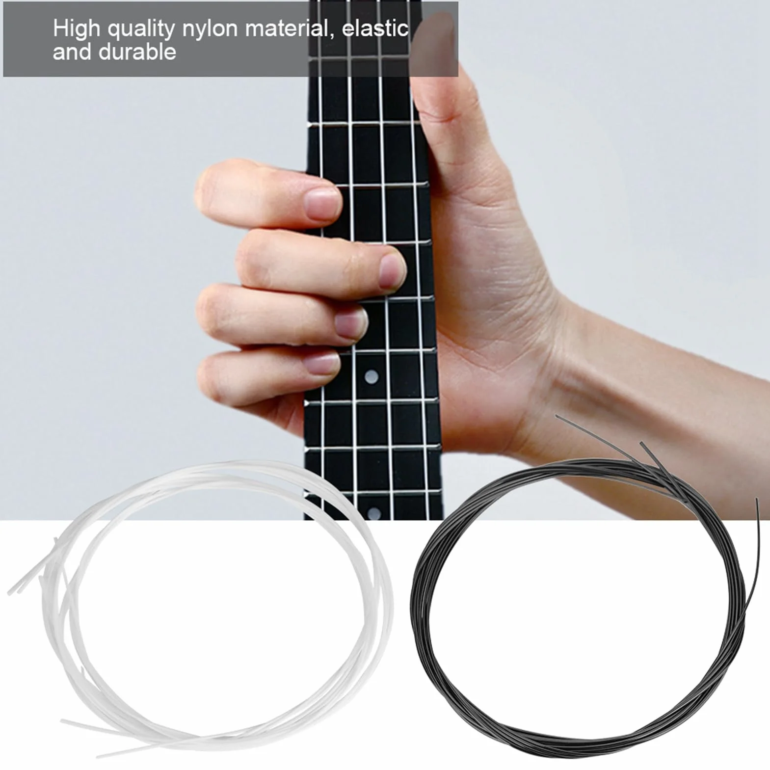 Dilwe Struny ukulele, 2 zestawy 68 cm białe i czarne nylonowe struny część zamienna do akcesoriów do instrumentów ukulele