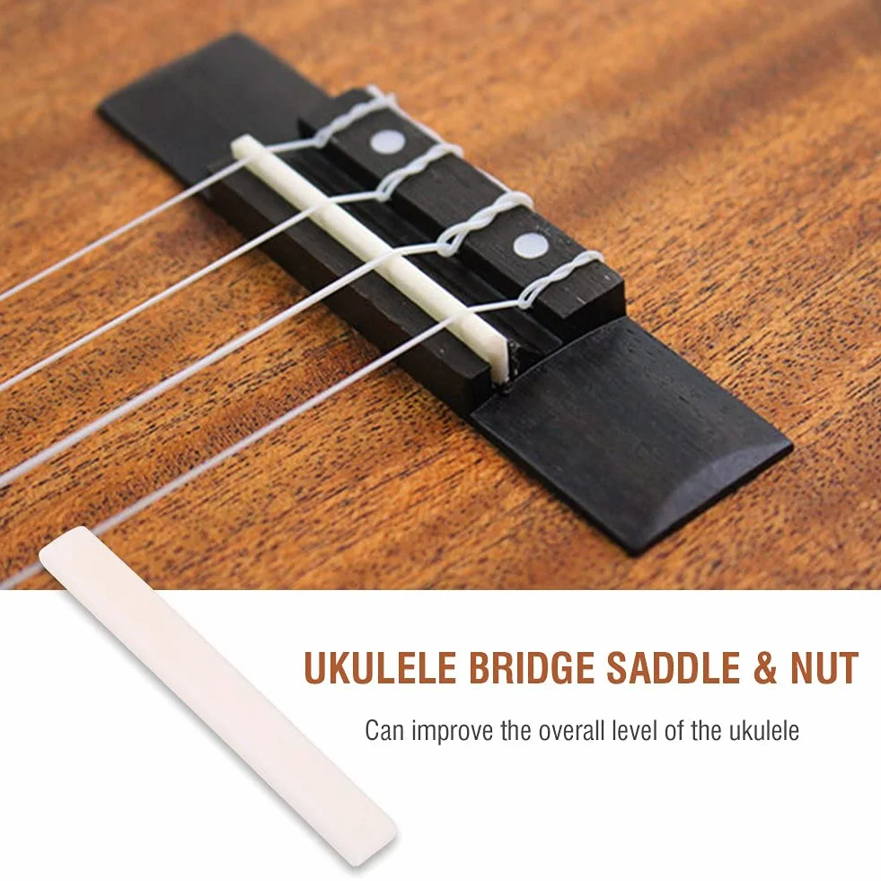 Bnineteenteam Ukulele Nakrętka do siodełka, 4-strunowa nakrętka kostna i siodełko, części zamienne do 4-strunowych ukulele, części zamienne, akcesoria do instrumentów muzycznych