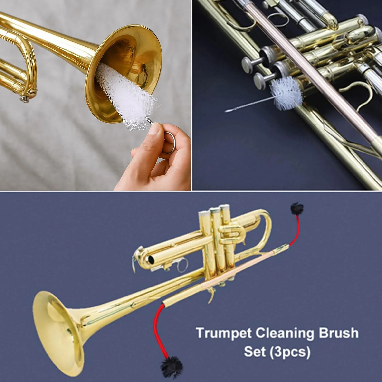 Zestaw do czyszczenia trąbki, 4 szt. końcówki trąbki, szczotki do czyszczenia instrumentów dętych blaszanych, elastyczna szczotka, ustnik, szczotka do zaworów, instrumentów muzycznych