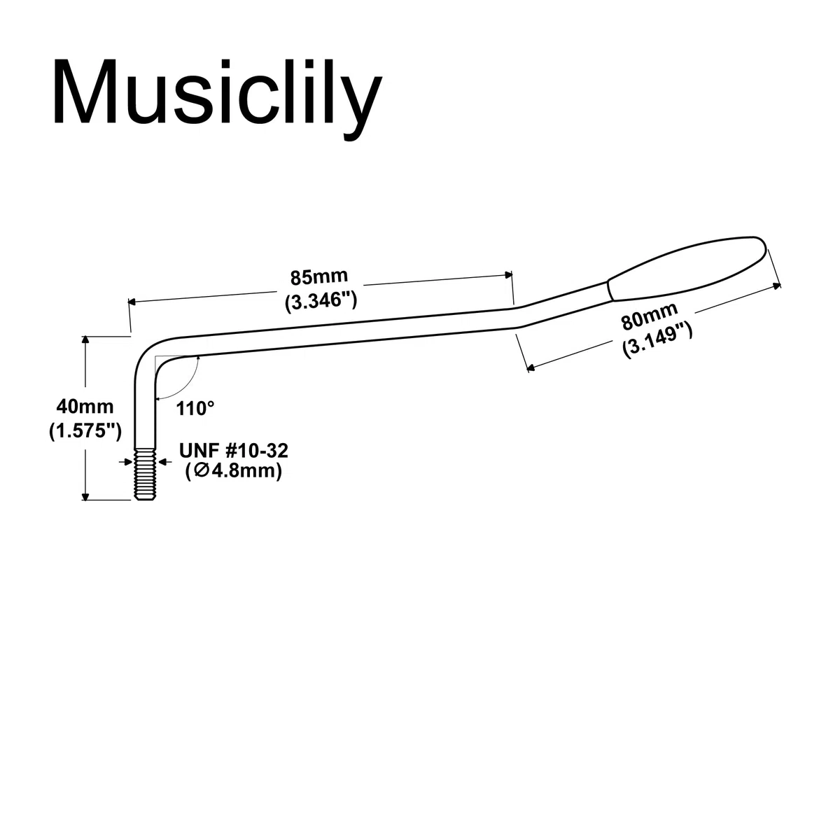 Musiclily Pro 4,8mm Gwint Stalowe Ramię Tremolo do Gitary Elektrycznej Importowanej Strat, Chrom z Biała Nakładka
